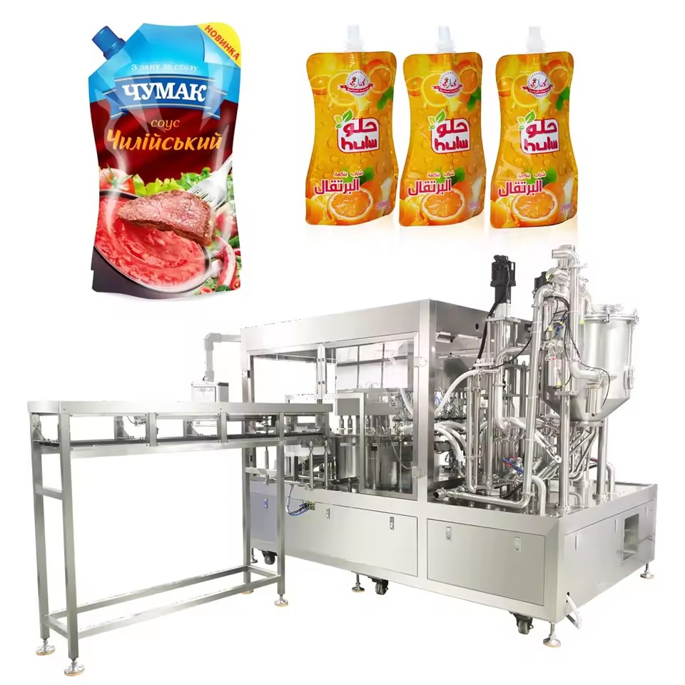 6-Nozzle Liquid & Paste Spout Pouch Rotary Filling and Capping Machine for Juice Ketchup Sauce Jelly Food