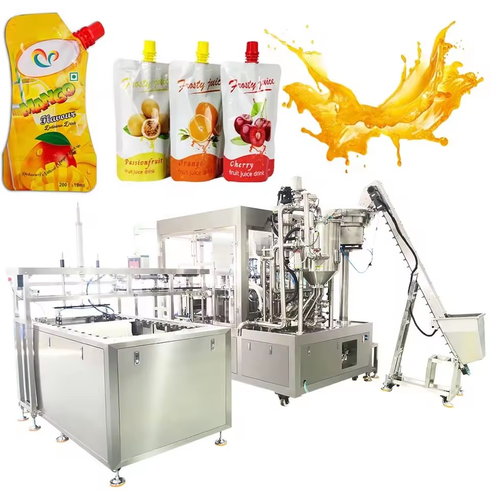 8 Nozzles High Speed Rotary Automatic PLC Controlled Spout Pouch/Bags Shampoo Gel Juice Beverage Liquid Paste Capping Machine
