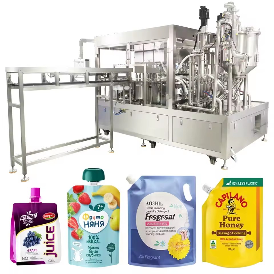 CE 6-head Automatic 30-2000ml Laundry Detergent Yogurt Ketchup Oil Spout Pouch Rotary Filling and Capping Machine