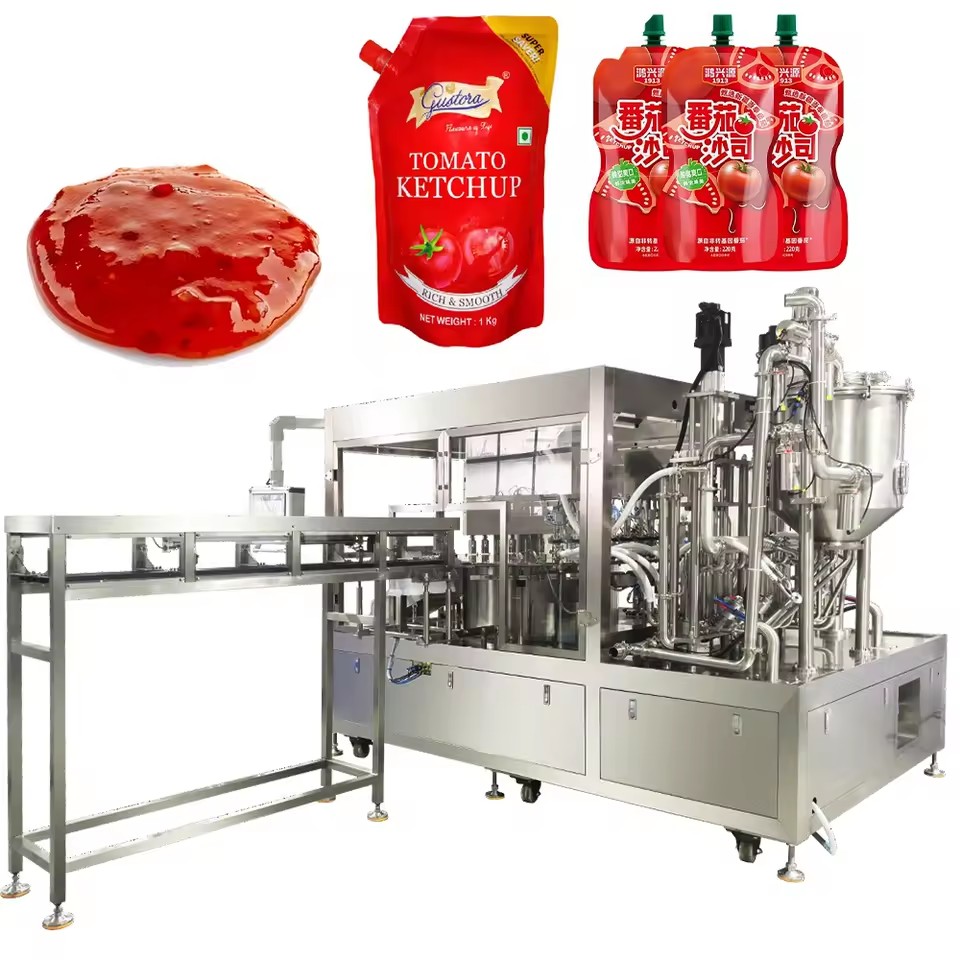 6 Nozzles Automatic Spout Pouch Filling Capping Machine for Sauce Juice Shampoo & Chemical Liquids with Gear Components