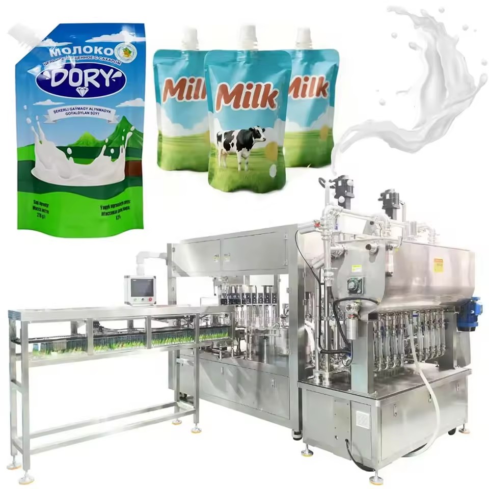 Automatic 10 Nozzle Detergent Fruit Juice Sauce Milk Paste Liquid Spout Pouch Filling and Capping Machine with PLC Control