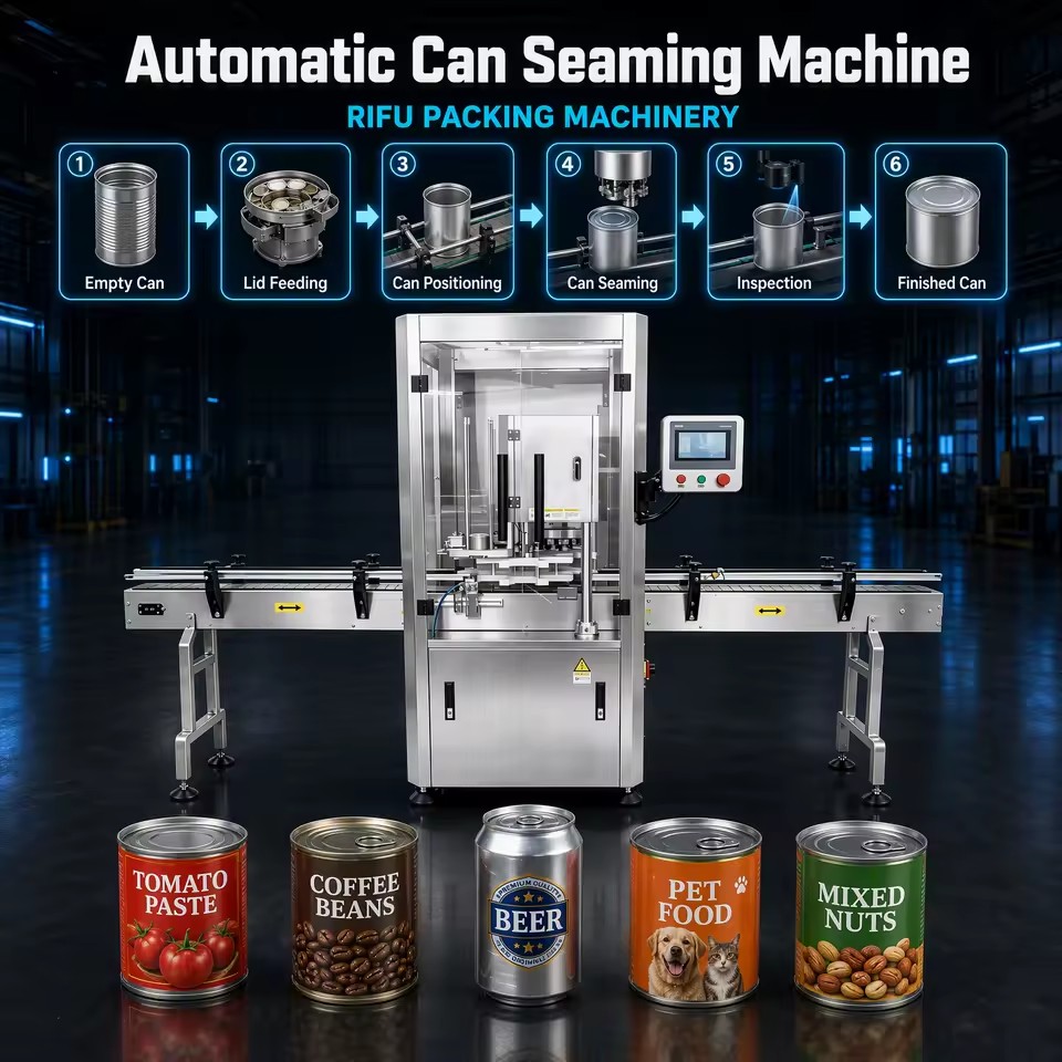 Automatic Can Seaming Machine for Food Beverage Coffee Nuts Tin Aluminum Cans 30-40 Cans/Min No-Can No-Lid Protection