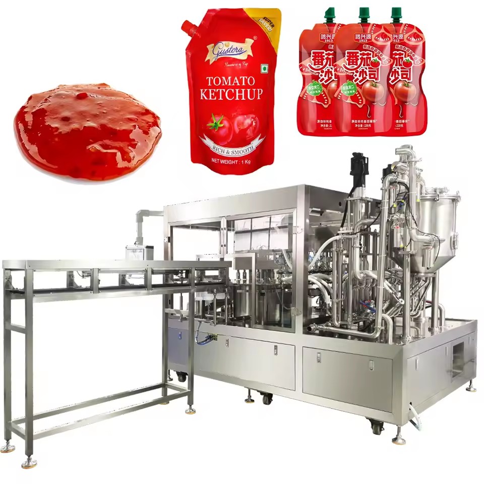 6 Nozzles Automatic Spout Pouch Rotary Filling and Capping Machine for Beverage Tomato Sauce Yogurt Ketchup Liquid Paste