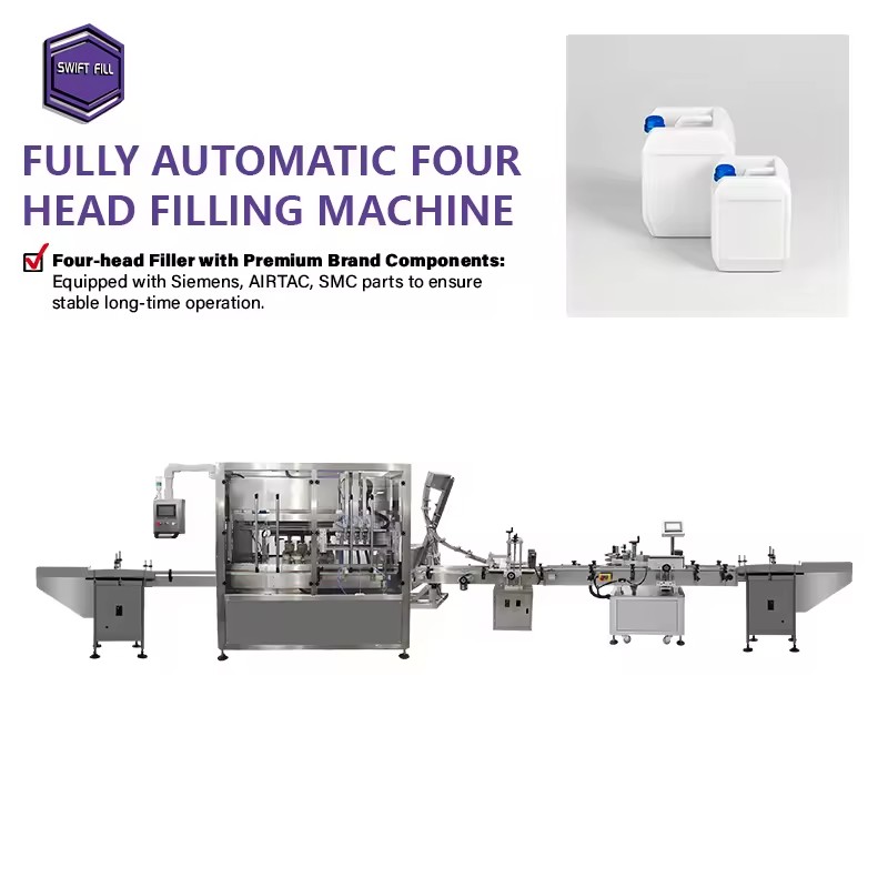 Customized Full Automatic 4 Head Tracking Liquid Glass/Plastic Bottle Filling Equipment for Chemical Shampoo Detergent