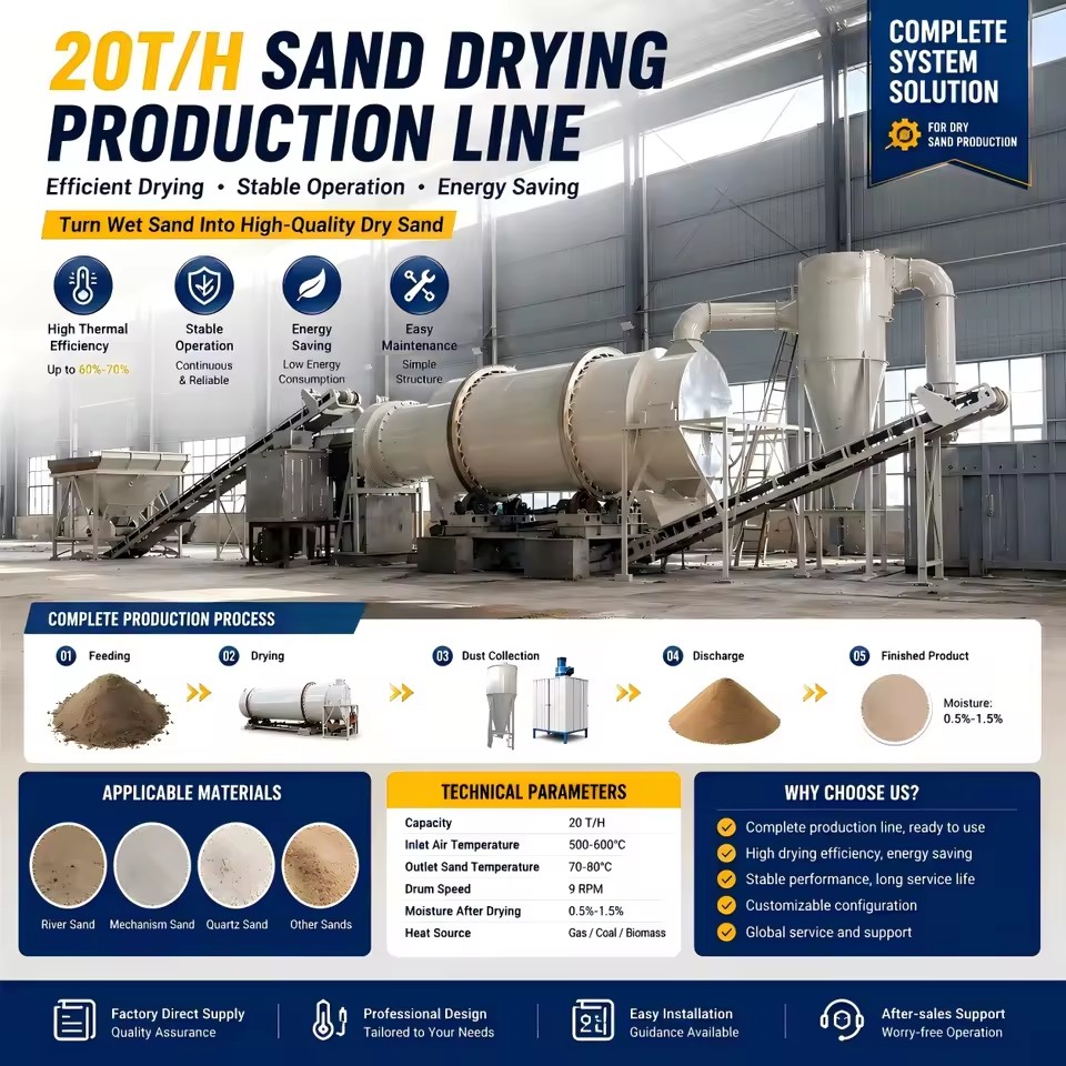 Robust Industrial Sand Dryer for Silica River Sand Processing Three Pass Rotary Dryer CE ISO Certified Gear Driven Machine
