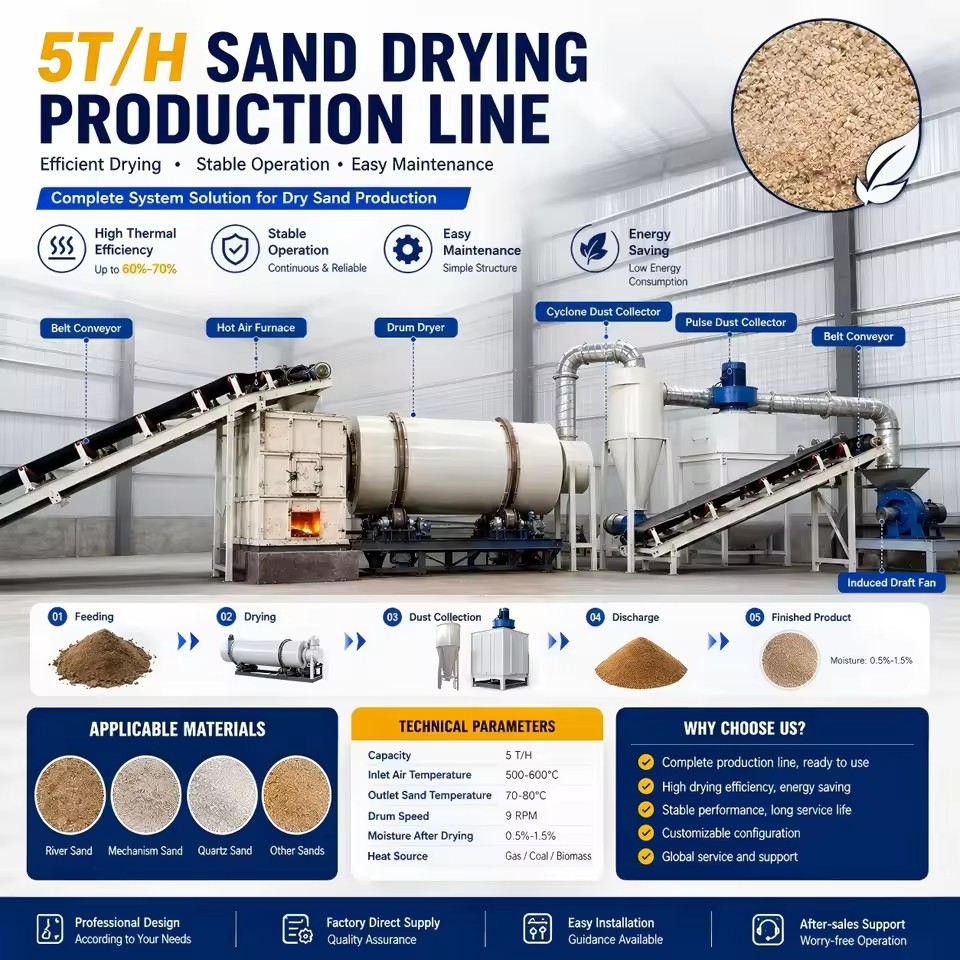 Advanced Three Pass Sand Dryer for Mineral Tailings Drying Gear Drive Hot Air Circulation Technology CE ISO Approved Unit