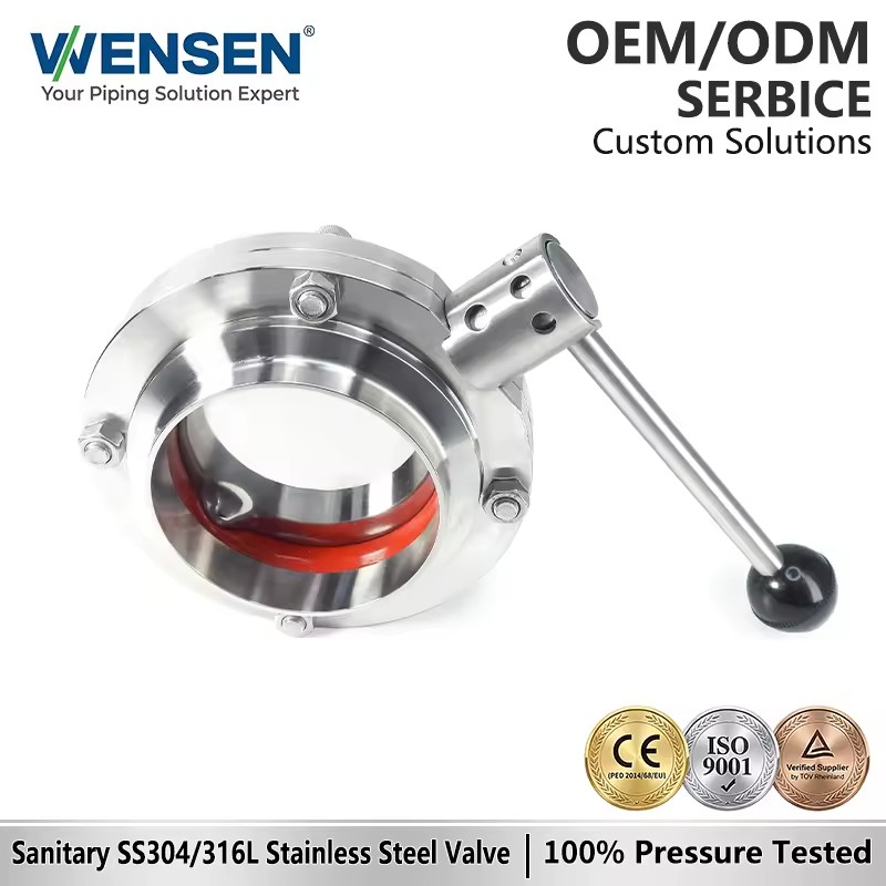 Wensen 316 Stainless Steel Manual Sanitary Welded Butterfly Valve with Compliant Food Grade