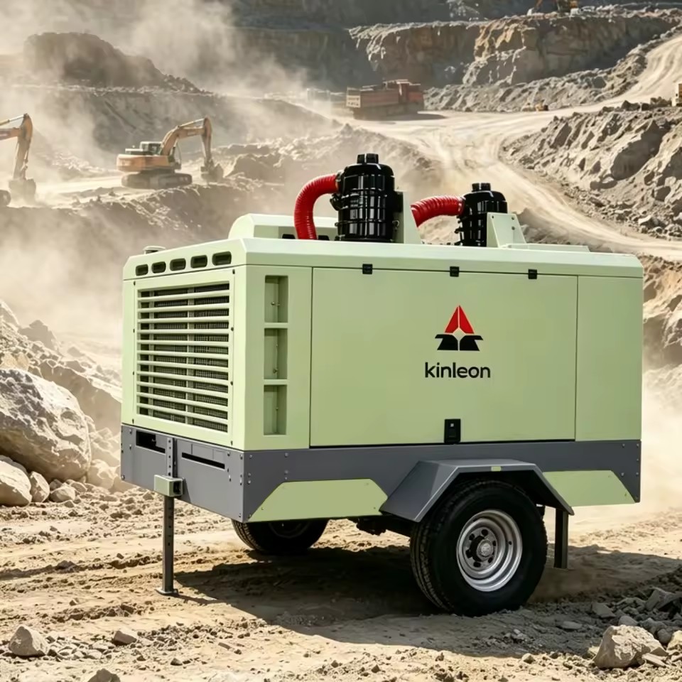 Kinleon 375 350 CFM 150psi Portable Cummins Diesel Engine Driven Air Compressor Aftercooler Sand Blaster Jack Hammer 12 Bar 380V