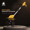 DELUN 21V Electric Rotary Cultivator 3.0Ah Battery 300mm Width 220mm Tilling Depth for Vegetable Plot and Raised Bed Cultivation