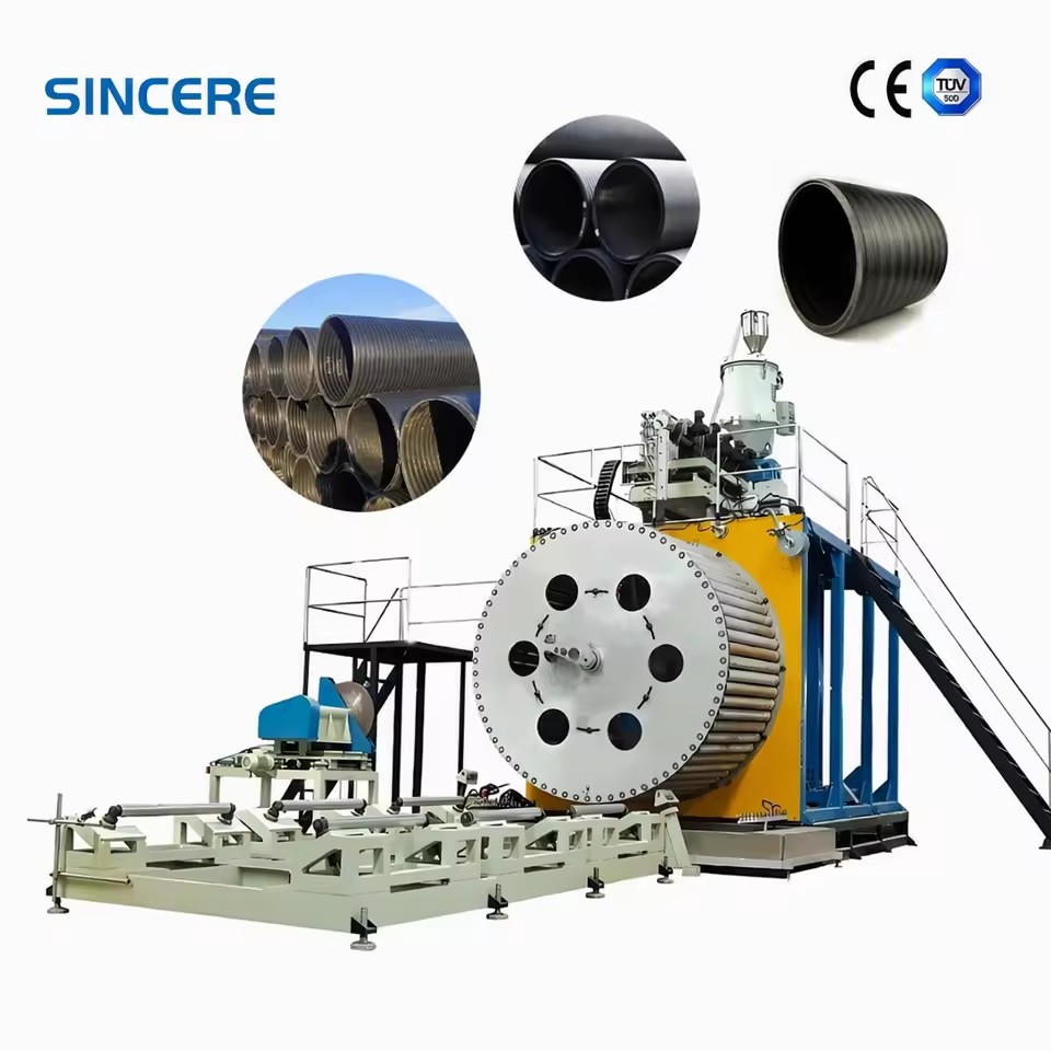 Single-screw DN300mm-4000mm HDPE Hollow Wall Winding Pipe Extrusion Line | High-Accuracy Plastic Sewage Pipe Making