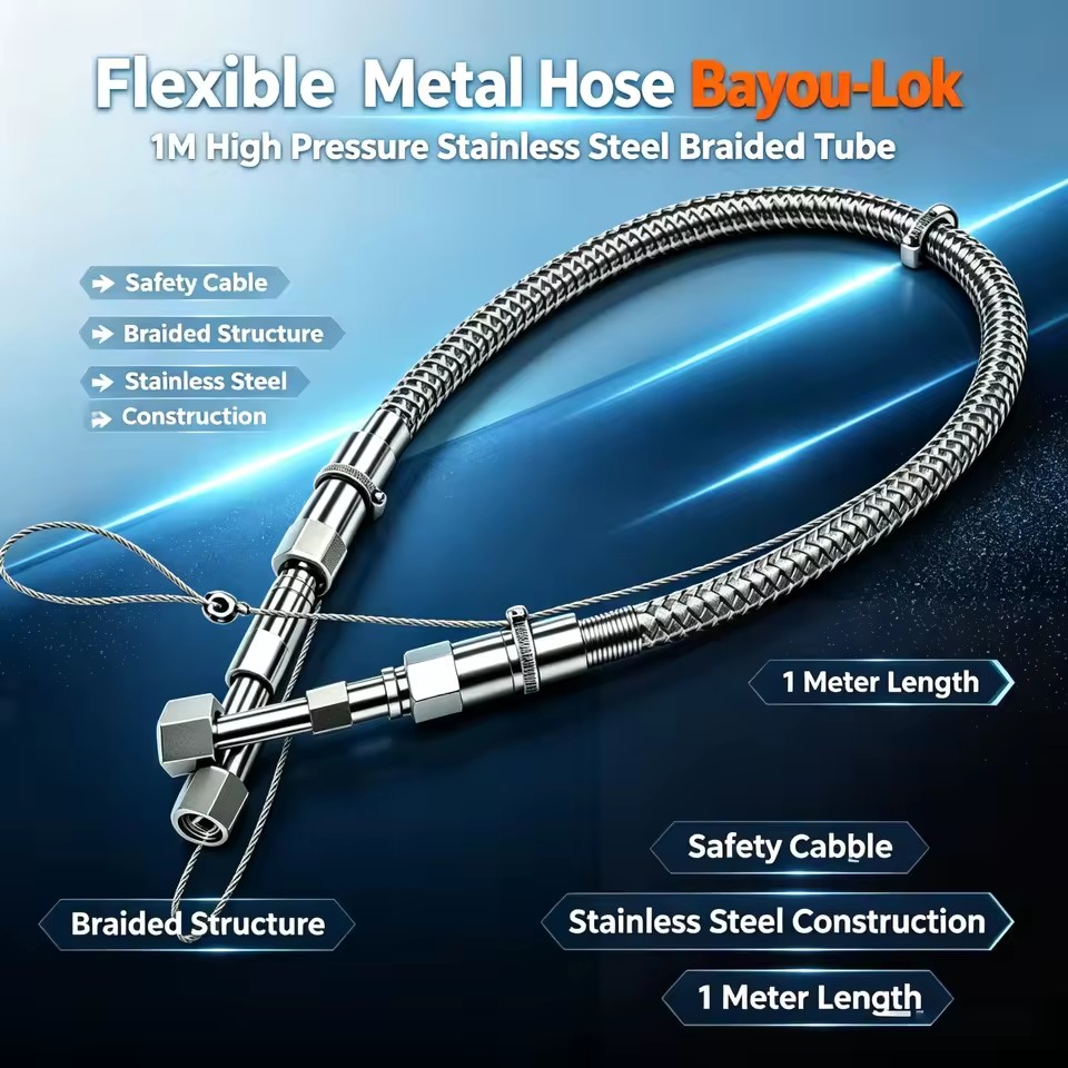 1M 316SS High Pressure 3000 Class Flexible Hose Safety Cable -Lok Natural Gas Metal Braided Tube Casting Polishing Chemical