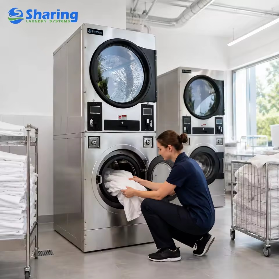 Industrial Laundry Machine Stacked Washer and Dryer Commercial Washing Equipment with Compact Design