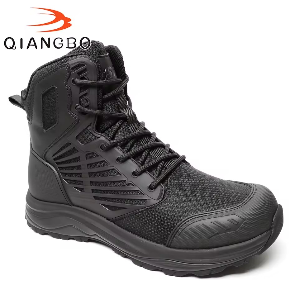 Factory Custom Black Mid Cut Waterproof Fabric Lace up Protective Toe Puncture Resistant Anti Slip Men's Training Work Boots