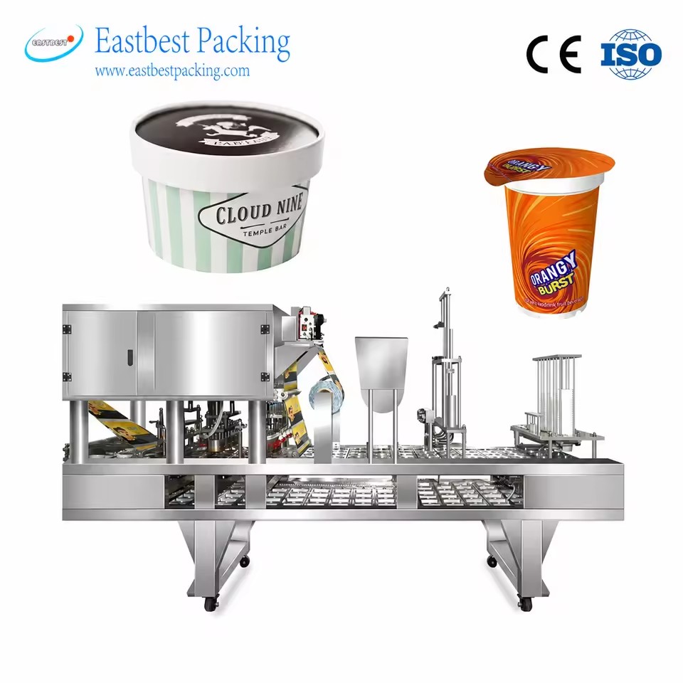 Stainless Steel Fully Automatic Cup Filling Sealing Machine with Film Feeding and Cup Denesting for Beverage Packaging