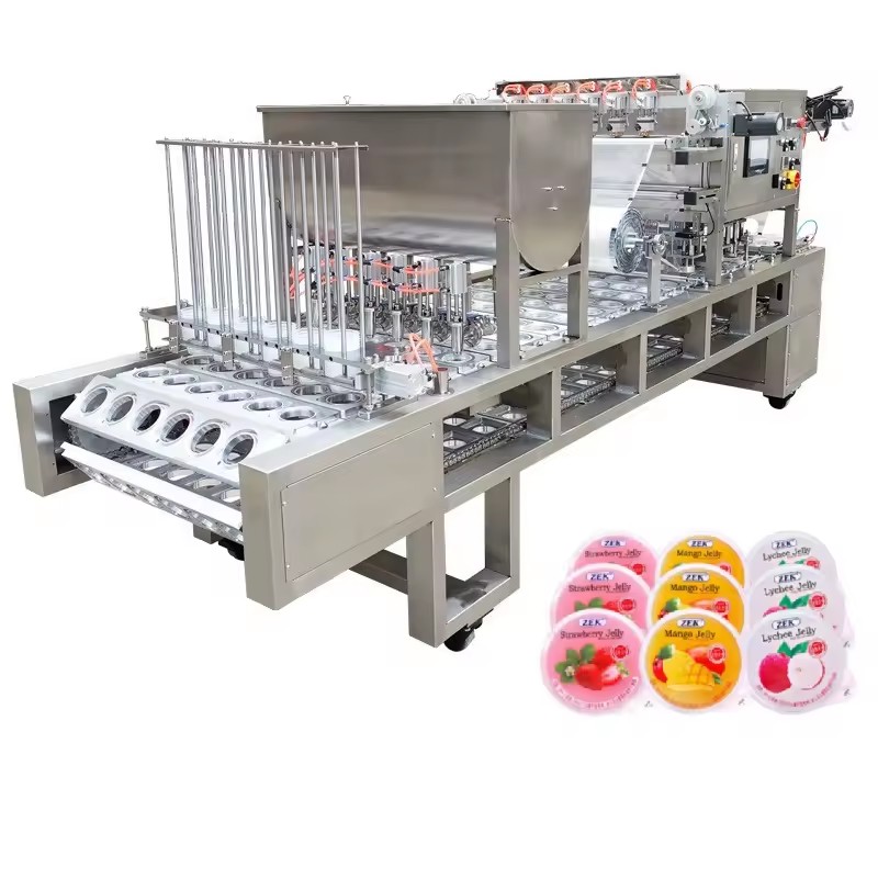 Hopper Fed Multirow Stainless Steel Jelly Cup Filling Sealing Machine with Metered Film Lidding for Food Packaging