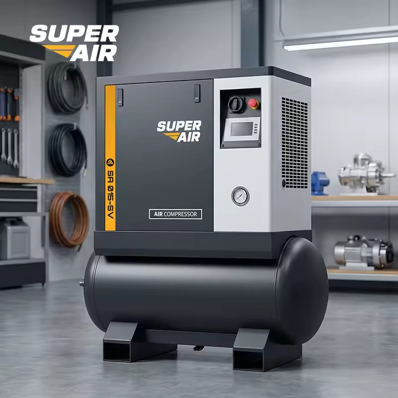 PMVF Portable Screw Air Compressor 7.5KW 10HP 220V with Dryer Tank for Comprehensive Auto Repair Shop and Tire Service