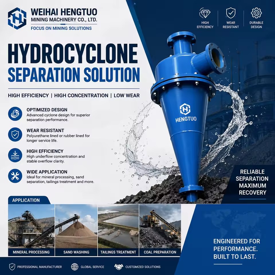 High Efficiency Mining Hydrocyclone Separator PU Rubber Lined Cyclone Equipment for Mineral Processing GoldSlurry Classification