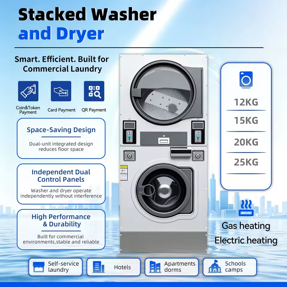 ALANNA Commercial Washing Machine Laundry Equipment Coin/Card Operated Washing Machine and Dryer for Hotel & Laundromat