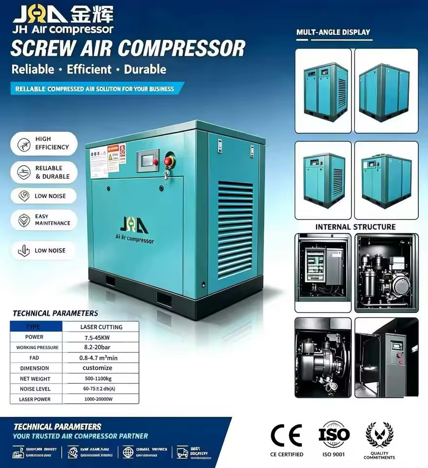 Stationary Oil Injected Screw Air Compressor Fixed Speed 15KW 20HP 3 Phase Industrial Air Compressor