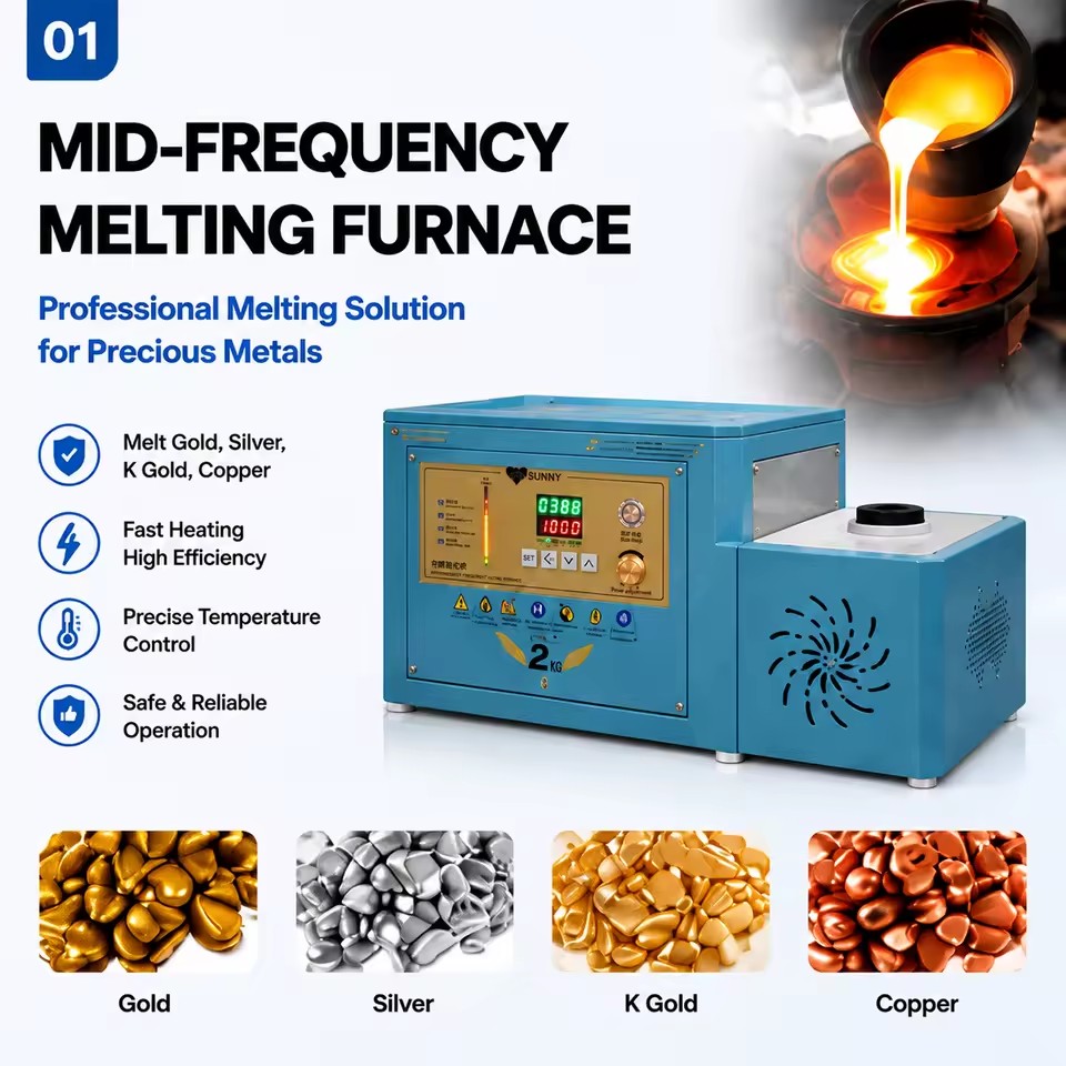 Simple Operation Smelter 1kg 2kg Portable Mini Induction Melting Furnace Electric Digital Control Jewelry Workshop Equipment