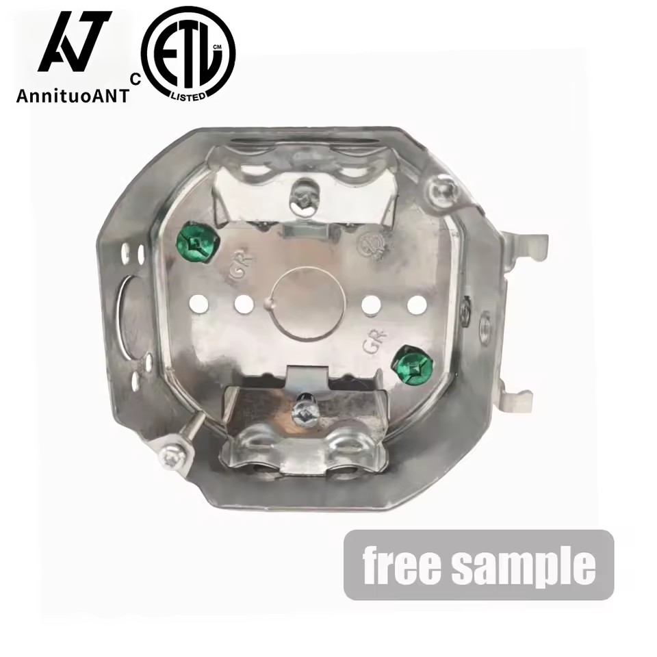 CETL Standard 4 Inch Octagon Galvanized Steel Junction Box 1.3mm Duty Metal Electrical Box with Bracket with Cable Clamps