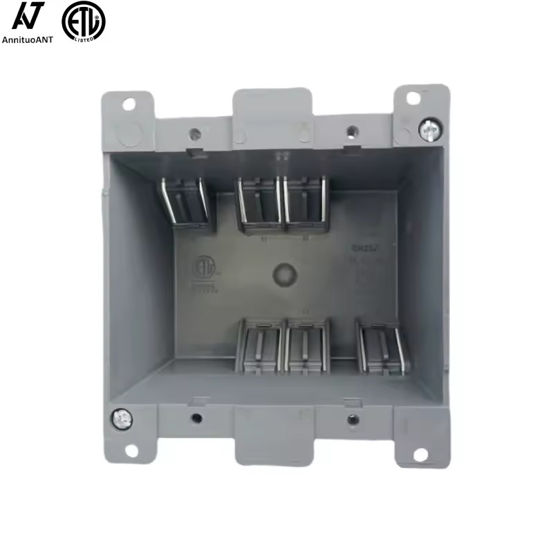 2-Gang Gray Non-Metallic PVC Electrical Switch/Outlet Box 26 ETL Listed Wall Cable Box with Ears Plastic Material