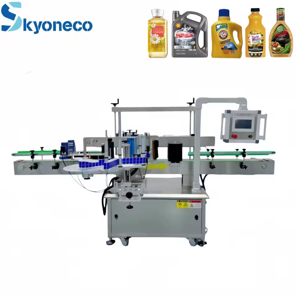 50 to 200 BPM Automatic Labeling Machine Square Flat Glass Bottle Dual Sides Self Adhesive Label Applying Device