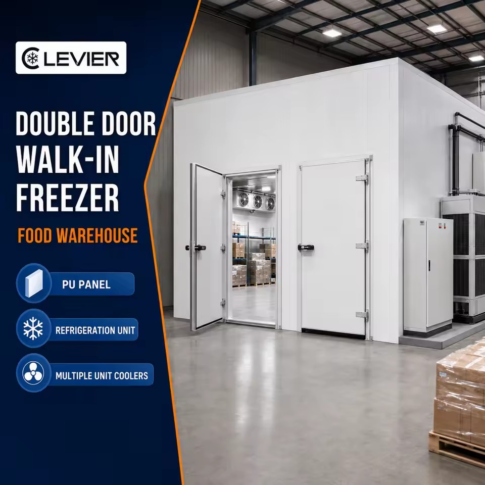 Double Door Walk-in Freezer Cold Room for Food Warehouse with Complete Refrigeration System and Cold Storage