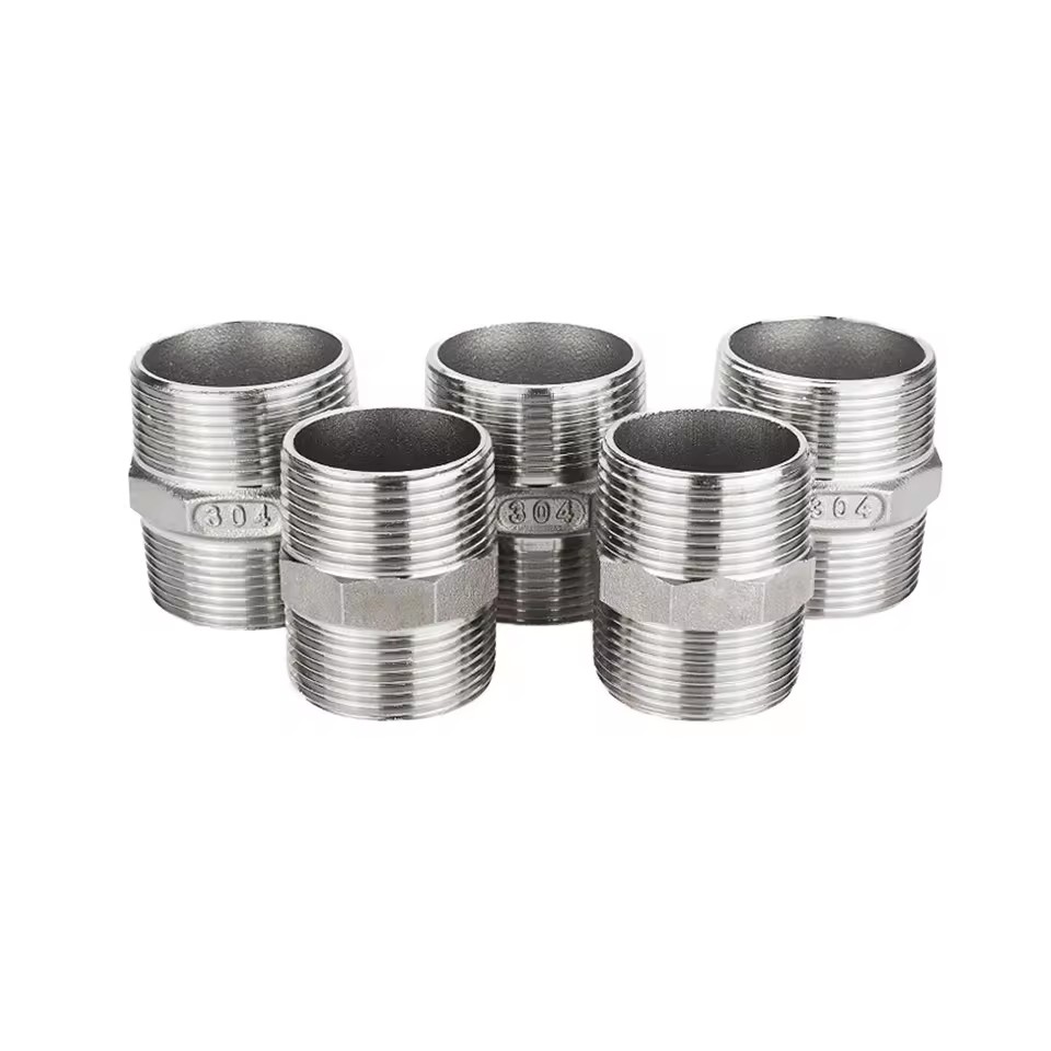 304Stainless Steel Hex Nipple Equal Female Thread Coupling, Hexagonal Double External Thread Pipe Nipple Straight Connector