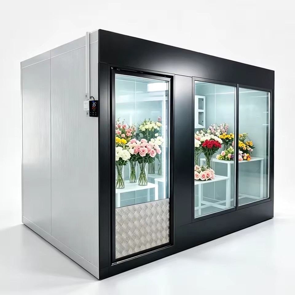 Energy Saving Solar Sanyo Flower Cold Room Low Power Consumption Eco Friendly PU Panel Walk-in Cooler Refrigeration Storage OEM