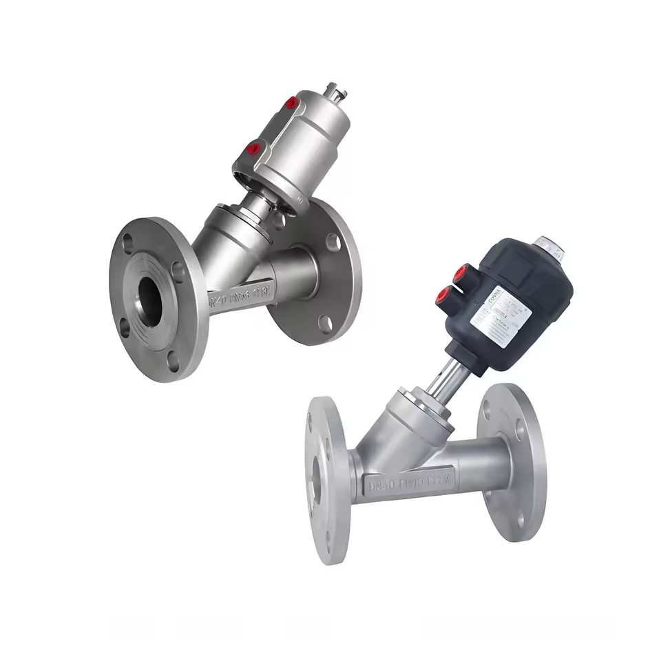304stainless Steel Plastic Cylinder Angle Seat Valve Flange Y-shaped Steam Pneumatic Valve Angle Valve Pneumatic Angleseat Valve
