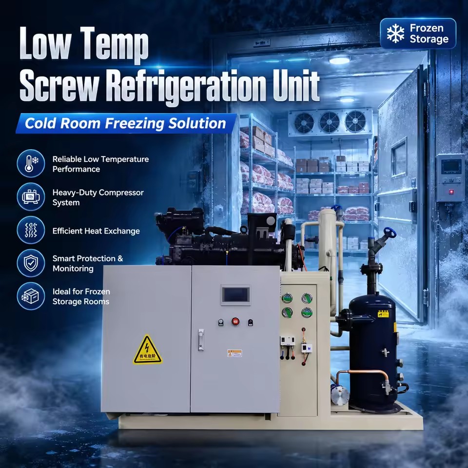 Screw Condensing Unit with Bitzer Compressor 60HP-150HP 380V for Large Cold Storage Frozen Food and Industrial Cooling