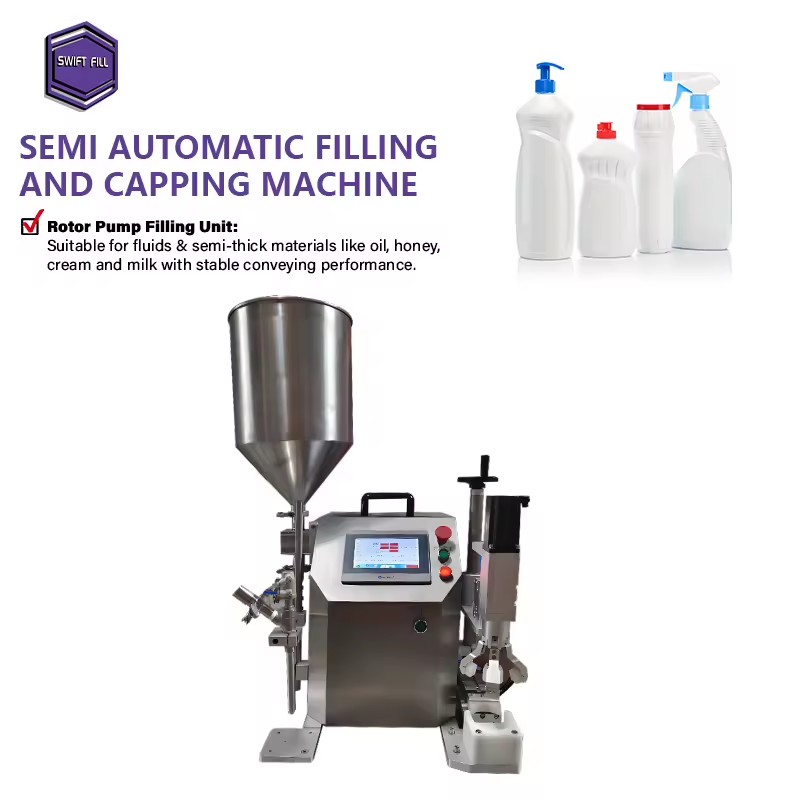 Bottle Jar Filling Capping Machine Semi Automatic Rotor Pump Touch Screen High Accuracy High Productivity Oil Chemical Use