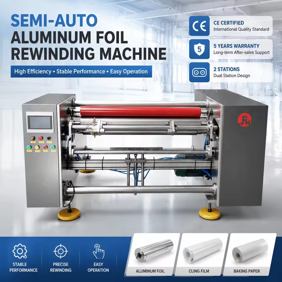 2 Station Aluminum Foil Rewinding Machine for Kitchen Foil Cling Film and Baking Paper