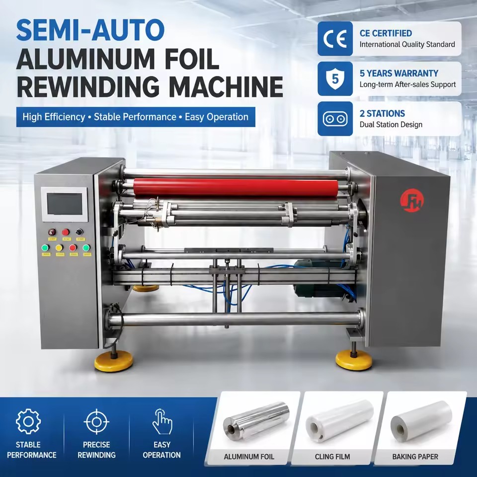Dual Shaft Rewinder Aluminum Foil Roll Making Machine for Large Roll 500m Foil Production