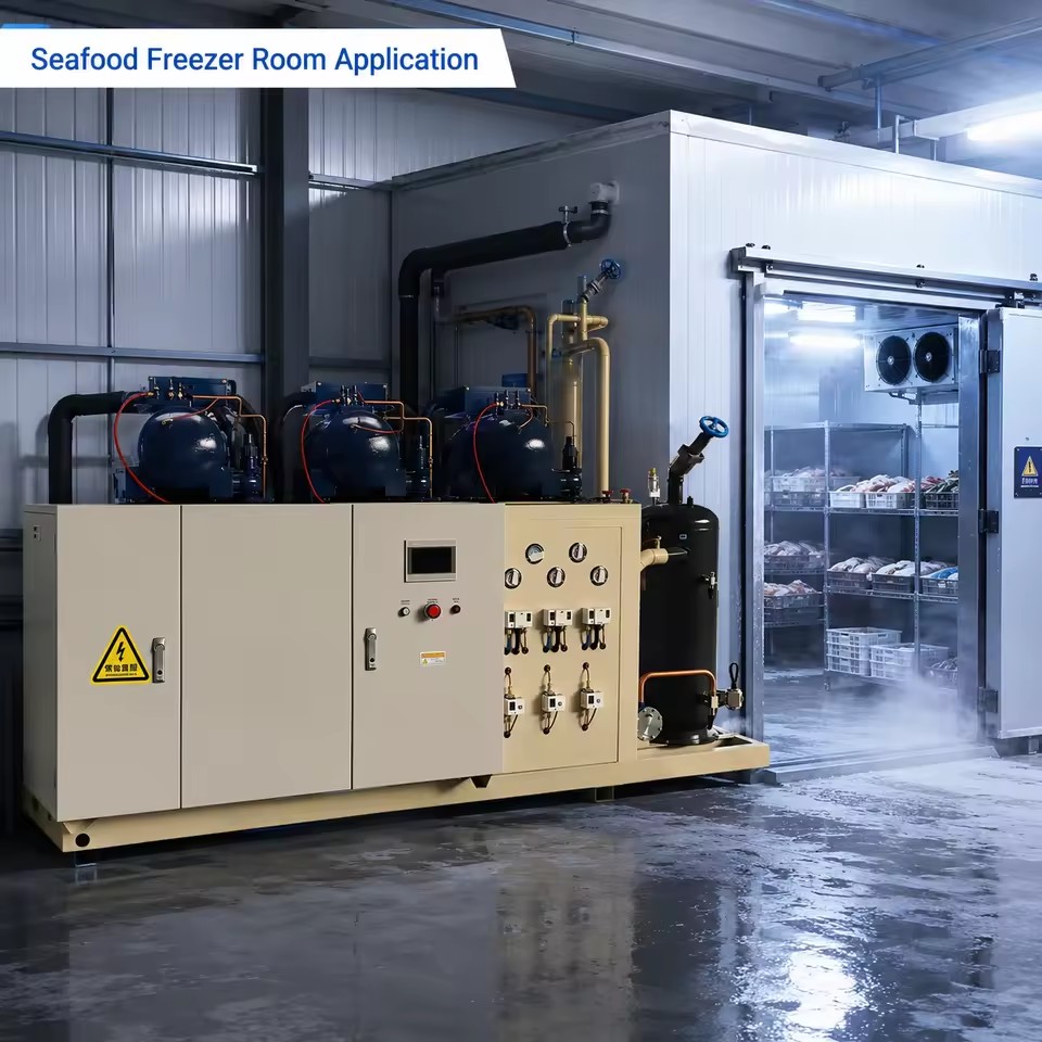 Low Temperature Screw Compressor Unit for Deep Freezing Frozen Seafood Blast Freezer and Cold Storage Solutions