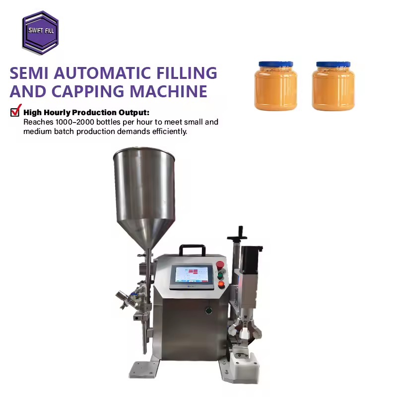 Sauce Filling Capping Machine Semi-Auto Rotor Pump Touch Screen Control 100-1000ml Adjustable 304 Stainless Glass Vial Chemical