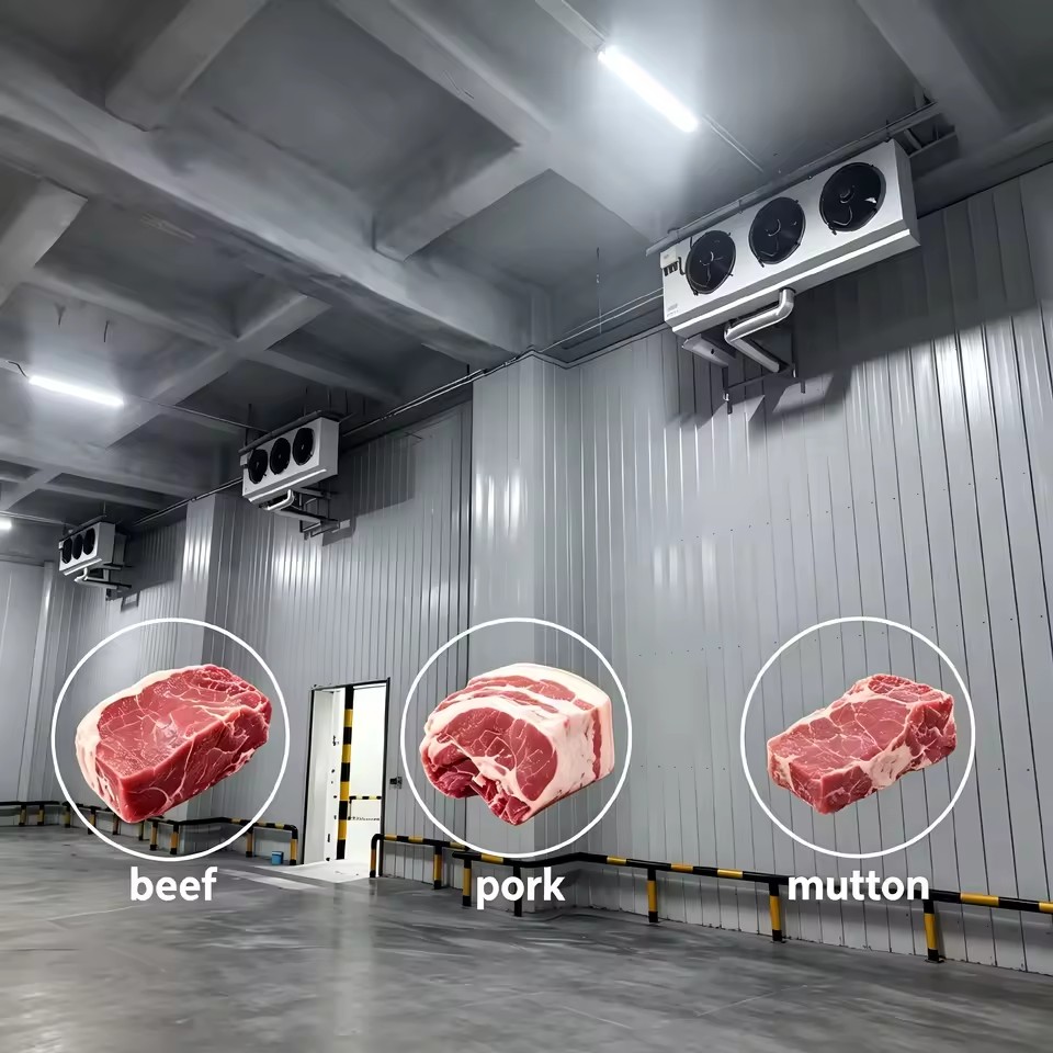 One Stop Construction Large Walk in Freezer Cold Room With Meat Hanging Rail for Slaughterhouse
