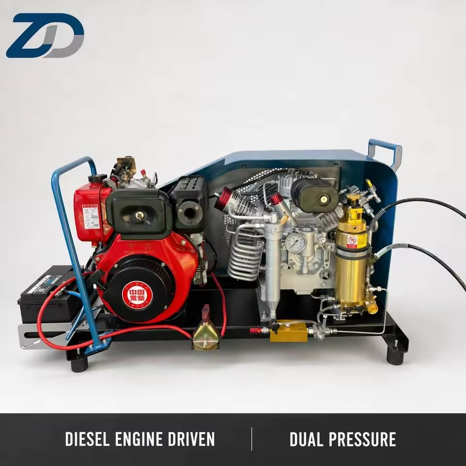 Diesel Engine Driven Piston Oil Pump Lubrication Compressor Portable 300L 300bar 4500psi Scuba Diving Fire Fighting Paintball