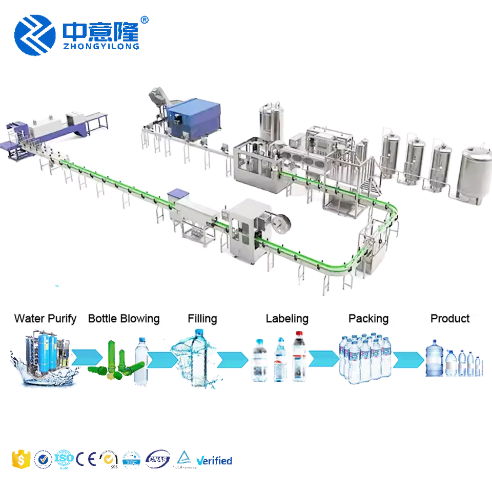 High-Efficiency Water Production Line Including Blowing/water Treatment/filling/labeling/packaging Machine for New Water Plant