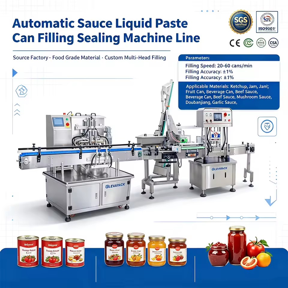 Automatic Sauce Paste Canning Line, Filling & Vacuum Sealing Machine for Glass/PET/Plastic Bottles