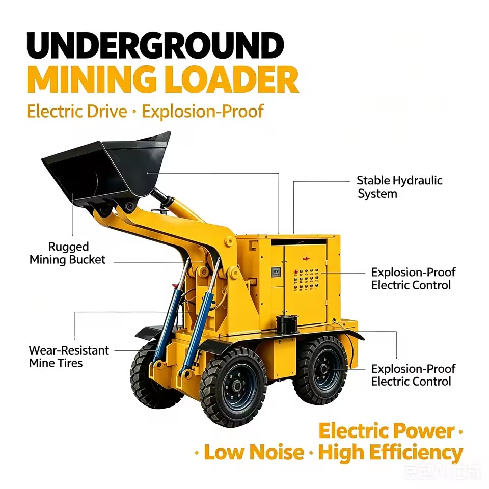 Compact Underground Electric Mining Loader Explosion Proof Wheel Mucking Loader 13KW Special Design for Narrow Tunnels