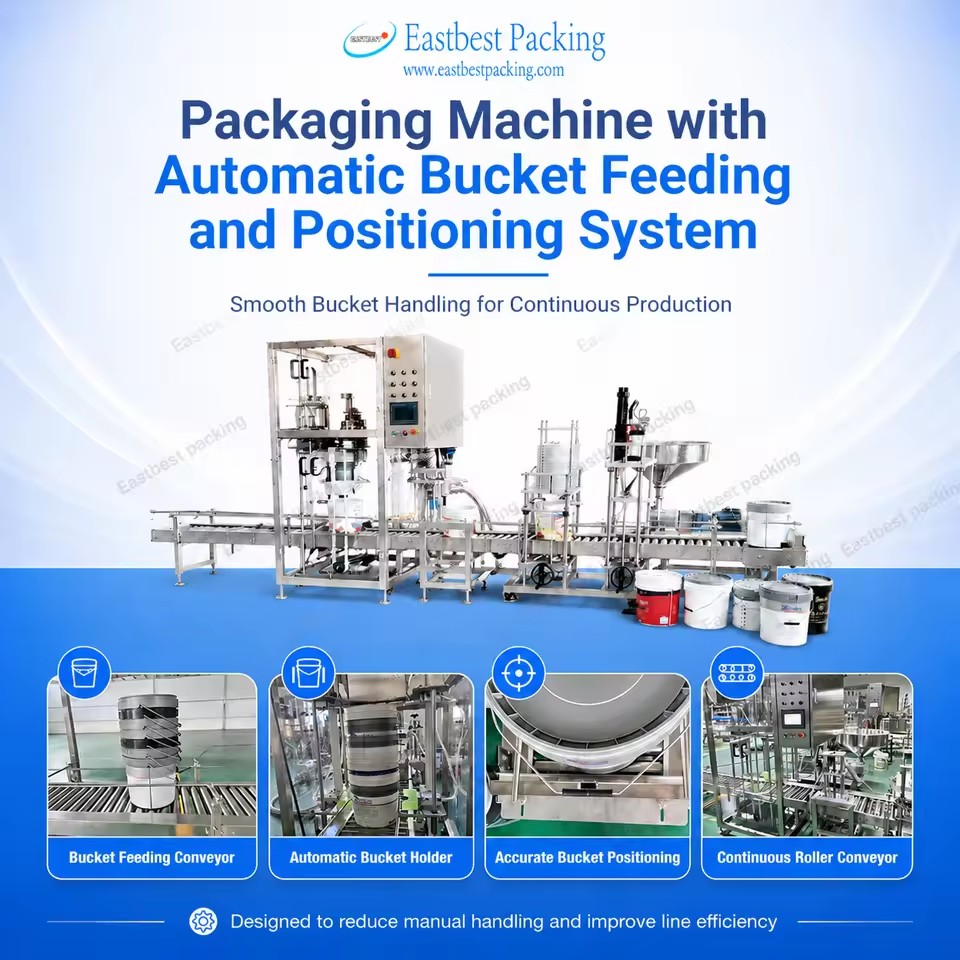 Continuous Roller Conveyor 20L Bucket Filling Capping Machine with Feeding Positioning System for Pail Production Line