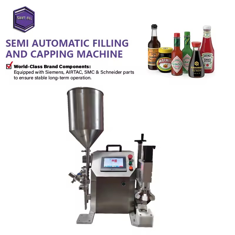 High Precision PLC Controlled Glass Paste Filling Capping Machine Rotor Pump 304 Stainless Steel Touch Screen Soy Sauce Oil