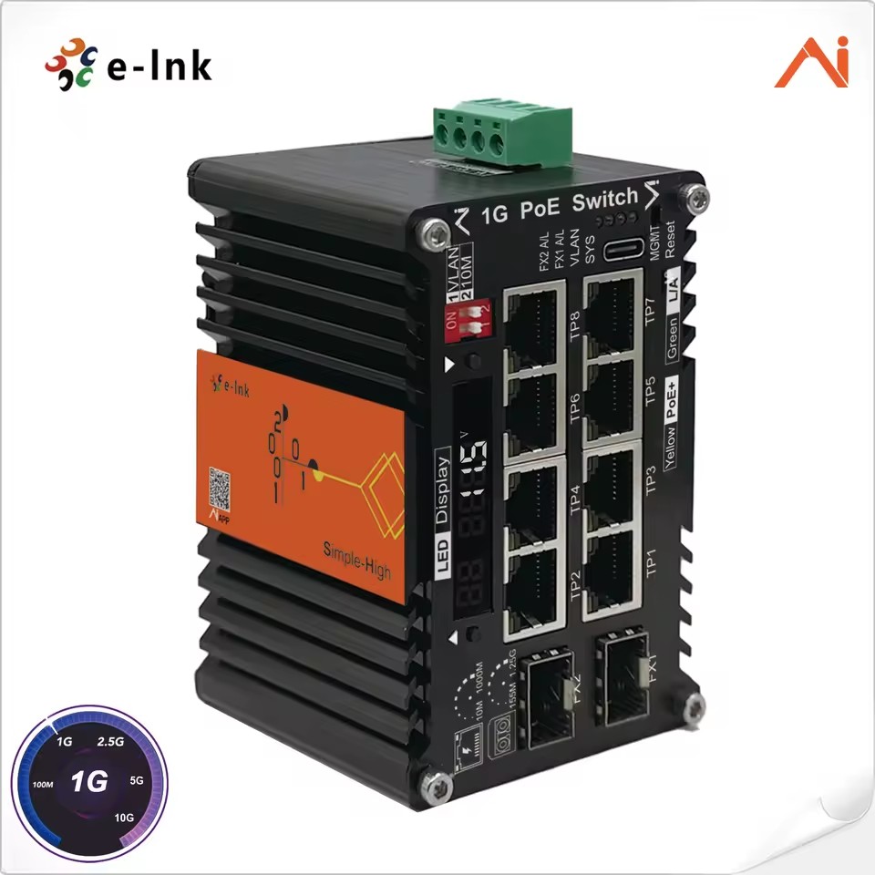 Mini Industrial AI Smart Managed PoE+ Ethernet Switch with Voltage Booster System 8-Port PoE+ 2-Port 10/100/1000Base-T Uplink
