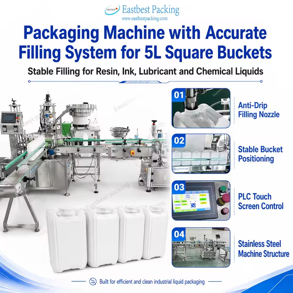 Stable Stainless Steel Anti Drip 5 Liter Square Bucket Filling Capping Machine for Resin Ink Lubricant Chemical Liquids