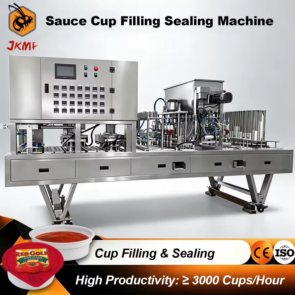 Automatic 10g 20g Ketchup Sauce Cup Filling and Sealing Machine Marinara Tomato Sacue Cup Filling Sealing Packing Machine