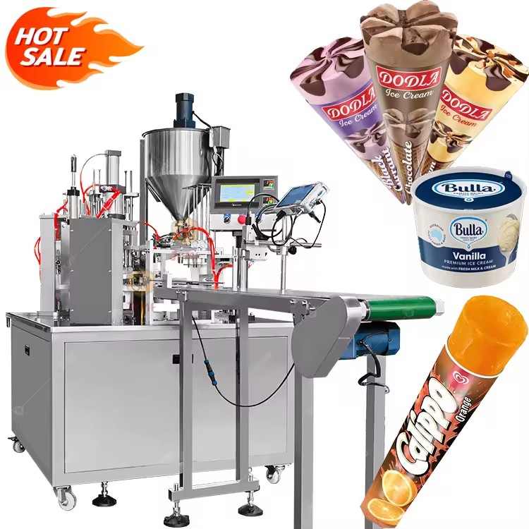 Full Automatic Ice Cream Packing Machine Ice Cream Cone Cup Filling and Sealing Machine Calippo Tube Filling Packing Machine