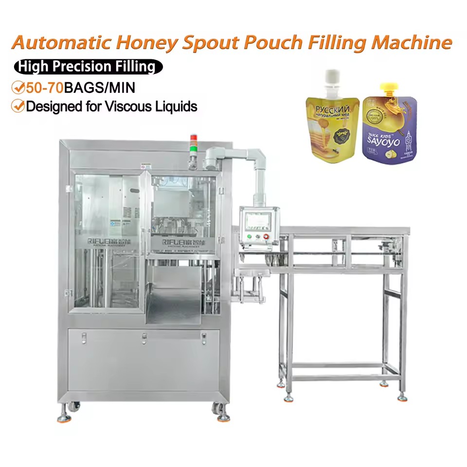 Automatic Spout Pouch Filling Capping Machine 50-70 BPM 4-Head Gear Pump for Honey Shampoo Sauce Viscous Liquid Packing Machine