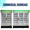 Vertical Frozen Showcase Freezer Double Layer Anti-Fog Tempered Glass Door Deep Freezer with Custom LED Billboard Lightbox